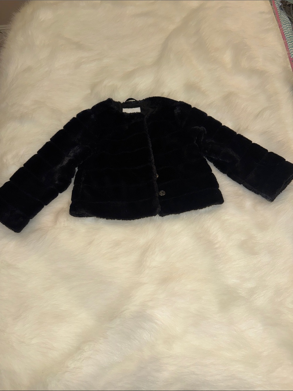 Janie and Jack Black Faux Fur Cropped Jacket